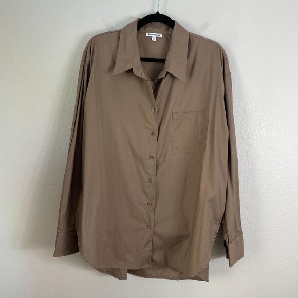 Reformation Womens XL Will Oversized Button Up Shirt In Taupe Brown Long Sleeve - Picture 7 of 11